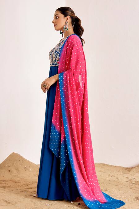 Shop_Suruchi Parakh_Blue Georgette Embroidery, Sequins Round Floral Bodice Anarkali With Dupatta _Online_at_Aza_Fashions