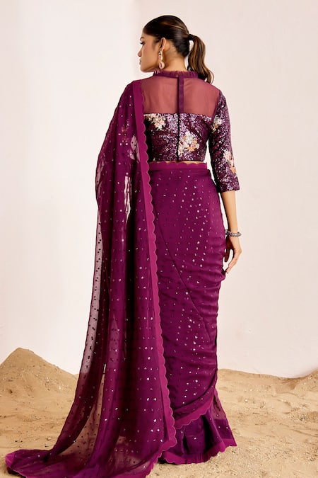 Suruchi Parakh Sequin Embellished Saree With Sheer Yoke Blouse 