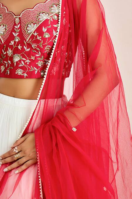 Buy Suruchi Parakh Red Net, Tussar, Silk Embroidery, Beads, Sequins Hand Bustier And Lehenga Set Online at Aza Fashions Buy_Suruchi Parakh_Red Net, Tussar, Silk Embroidery, Beads, Sequins Hand Bustier And Lehenga Set_Online_at_Aza_Fashions