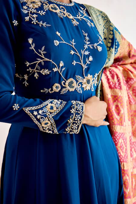 Shop Suruchi Parakh Blue Georgette, Brocade Cut Work, Hand Anarkali With Banarasi Dupatta Online at Aza Fashions Shop_Suruchi Parakh_Blue Georgette, Brocade Cut Work, Hand Anarkali With Banarasi Dupatta _Online_at_Aza_Fashions