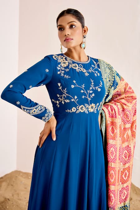 Suruchi Parakh Blue Georgette, Brocade Cut Work, Hand Anarkali With Banarasi Dupatta at Aza Fashions Suruchi Parakh_Blue Georgette, Brocade Cut Work, Hand Anarkali With Banarasi Dupatta _at_Aza_Fashions