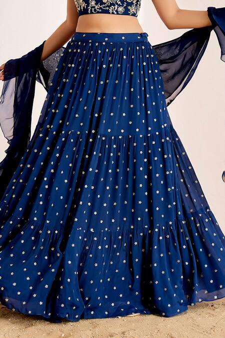 Buy_Suruchi Parakh_Blue Organza, Georgette Embroidery, Embellished Tiered Lehenga And Blouse Set _Online_at_Aza_Fashions