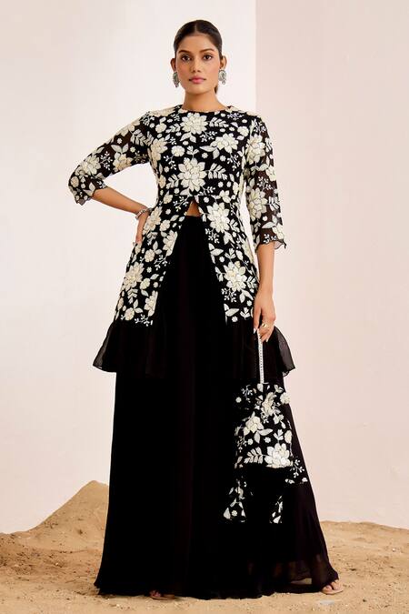 Suruchi Parakh Floral Embroidered Tunic With Flared Pant 