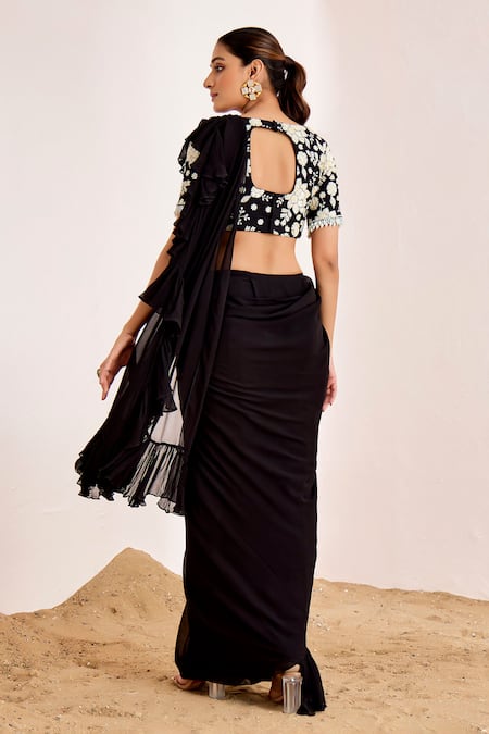 Suruchi Parakh Pre-Draped Saree With Floral Embroidered Blouse 