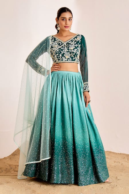 Suruchi Parakh Sequin Embellished Ombre Lehenga & Blouse Set 