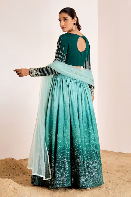 Suruchi Parakh Sequin Embellished Ombre Lehenga & Blouse Set 
