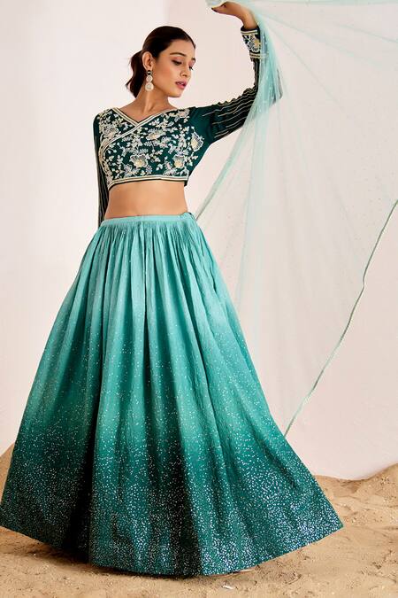Suruchi Parakh Green Georgette, Net Sequins, Beads Embellished Ombre Lehenga And Blouse Set Online at Aza Fashions Suruchi Parakh_Green Georgette, Net Sequins, Beads Embellished Ombre Lehenga And Blouse Set _Online_at_Aza_Fashions