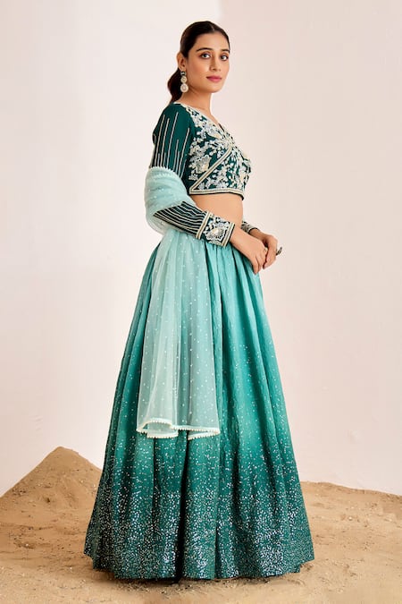 Buy Suruchi Parakh Green Georgette, Net Sequins, Beads Embellished Ombre Lehenga And Blouse Set Online at Aza Fashions Buy_Suruchi Parakh_Green Georgette, Net Sequins, Beads Embellished Ombre Lehenga And Blouse Set _Online_at_Aza_Fashions