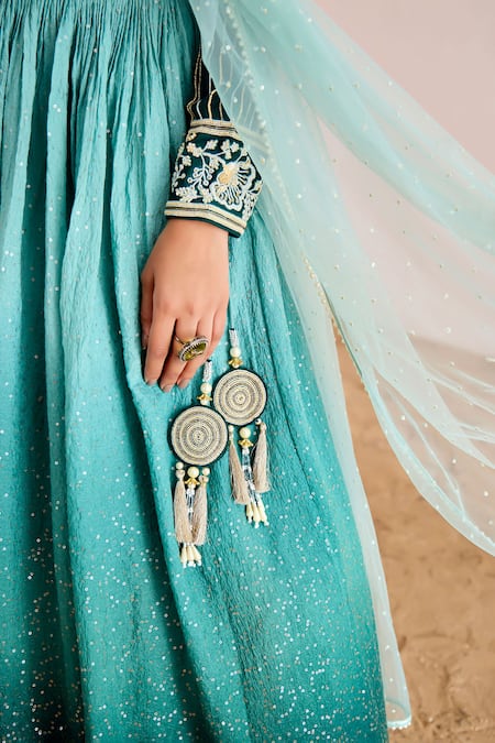 Shop Suruchi Parakh Green Georgette, Net Sequins, Beads Embellished Ombre Lehenga And Blouse Set Online at Aza Fashions Shop_Suruchi Parakh_Green Georgette, Net Sequins, Beads Embellished Ombre Lehenga And Blouse Set _Online_at_Aza_Fashions