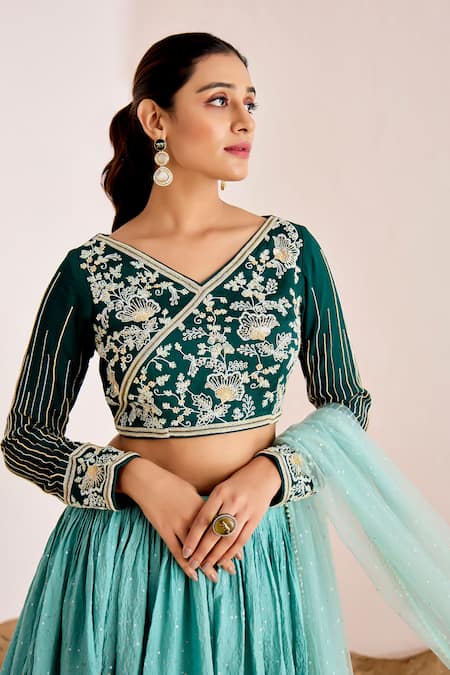 Suruchi Parakh Green Georgette, Net Sequins, Beads Embellished Ombre Lehenga And Blouse Set at Aza Fashions Suruchi Parakh_Green Georgette, Net Sequins, Beads Embellished Ombre Lehenga And Blouse Set _at_Aza_Fashions