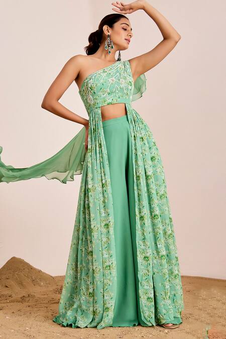 Suruchi Parakh Floral Print Front Cut Tunic With Flared Pant 