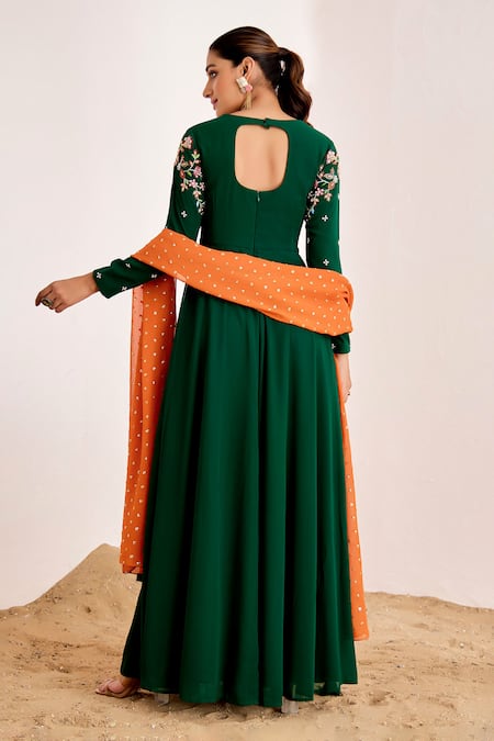 Suruchi Parakh Flower Embroidered Bodice Anarkali With Dupatta 