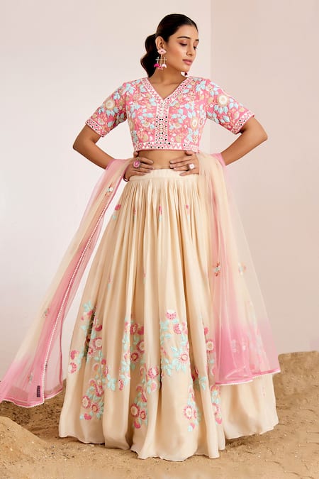 Suruchi Parakh Floral Garden Embroidered Lehenga Set 