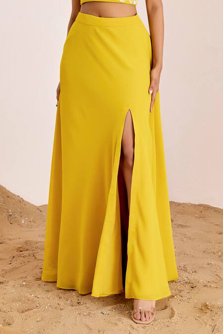 Buy Suruchi Parakh Yellow Georgette Embroidery Asymmetric One Shoulder Blouse And Skirt Set Online at Aza Fashions Buy_Suruchi Parakh_Yellow Georgette Embroidery Asymmetric One Shoulder Blouse And Skirt Set _Online_at_Aza_Fashions