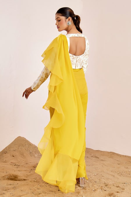 Suruchi Parakh Pre-Draped Ruffle Saree With Embroidered Blouse 