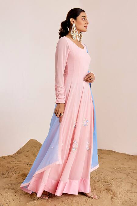 Suruchi Parakh Pink Organza, Georgette, Satin Embroidery Floral Hand Anarkali With Dupatta Online at Aza Fashions Suruchi Parakh_Pink Organza, Georgette, Satin Embroidery Floral Hand Anarkali With Dupatta _Online_at_Aza_Fashions