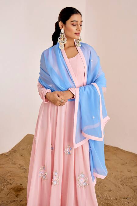 Buy Suruchi Parakh Pink Organza, Georgette, Satin Embroidery Floral Hand Anarkali With Dupatta Online at Aza Fashions Buy_Suruchi Parakh_Pink Organza, Georgette, Satin Embroidery Floral Hand Anarkali With Dupatta _Online_at_Aza_Fashions