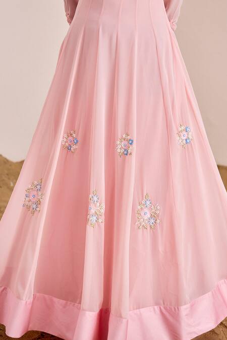 Shop Suruchi Parakh Pink Organza, Georgette, Satin Embroidery Floral Hand Anarkali With Dupatta Online at Aza Fashions Shop_Suruchi Parakh_Pink Organza, Georgette, Satin Embroidery Floral Hand Anarkali With Dupatta _Online_at_Aza_Fashions