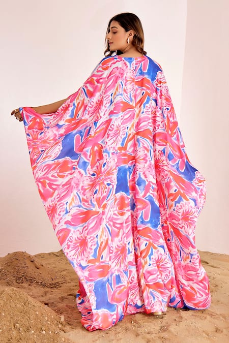 Shop_Suruchi Parakh_Multi Color Silk V-neck Abstract Print Kaftan _at_Aza_Fashions