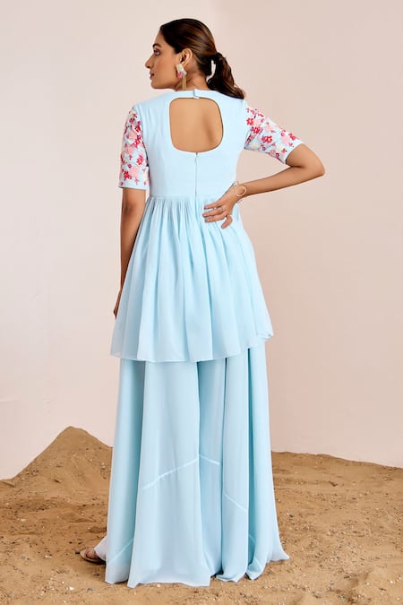 Suruchi Parakh Pearl Embroidered Peplum Kurta & Flared Pant Set 