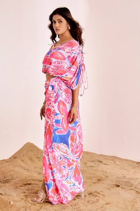 Suruchi Parakh Multi Color Satin, Silk Sequins Crew Neck Abstract Print Top And Skirt Set Online at Aza Fashions Suruchi Parakh_Multi Color Satin, Silk Sequins Crew Neck Abstract Print Top And Skirt Set _Online_at_Aza_Fashions