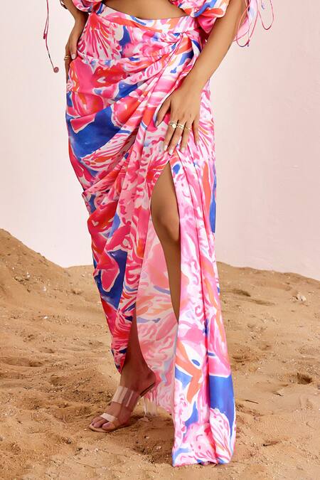 Shop Suruchi Parakh Multi Color Satin, Silk Sequins Crew Neck Abstract Print Top And Skirt Set Online at Aza Fashions Shop_Suruchi Parakh_Multi Color Satin, Silk Sequins Crew Neck Abstract Print Top And Skirt Set _Online_at_Aza_Fashions