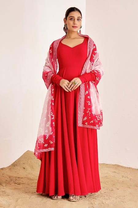 Suruchi Parakh Plain Anarkali With Floral Embroidered Dupatta 