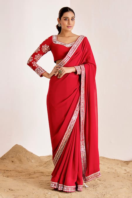 Suruchi Parakh Mirror Border Embroidered Saree With Blouse 