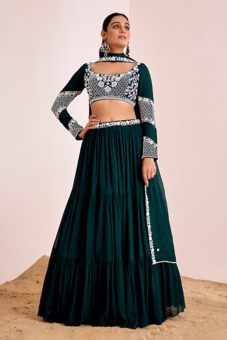 Suruchi Parakh Waistband Embroidered Tiered Lehenga Set 