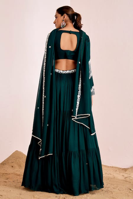 Suruchi Parakh Waistband Embroidered Tiered Lehenga Set 