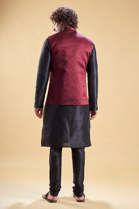 Arihant Rai Sinha Maroon Embellished Nehru Jacket & Churidar Set 
