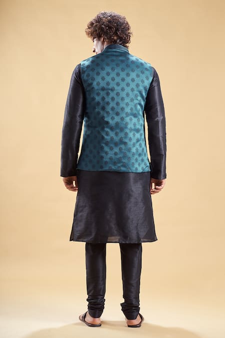 Shop Arihant Rai Sinha Blue Silk Embroidery Thread Nehru Jacket And Churidar Set at Aza Fashions Shop_Arihant Rai Sinha_Blue Silk Embroidery Thread Nehru Jacket And Churidar Set _at_Aza_Fashions