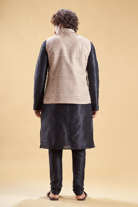 Shop Arihant Rai Sinha Beige Jacquard, Silk Embroidery Geometric Mandala Nehru Jacket Set at Aza Fashions Shop_Arihant Rai Sinha_Beige Jacquard, Silk Embroidery Geometric Mandala Nehru Jacket Set _at_Aza_Fashions