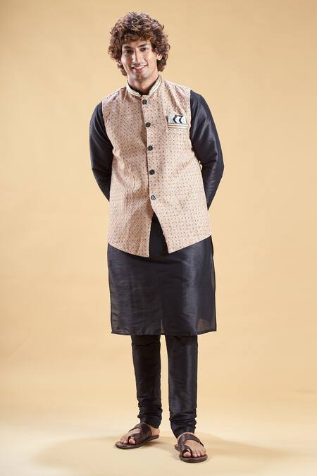 Shop Arihant Rai Sinha Beige Jacquard, Silk Embroidery Geometric Mandala Nehru Jacket Set Online at Aza Fashions Shop_Arihant Rai Sinha_Beige Jacquard, Silk Embroidery Geometric Mandala Nehru Jacket Set _Online_at_Aza_Fashions