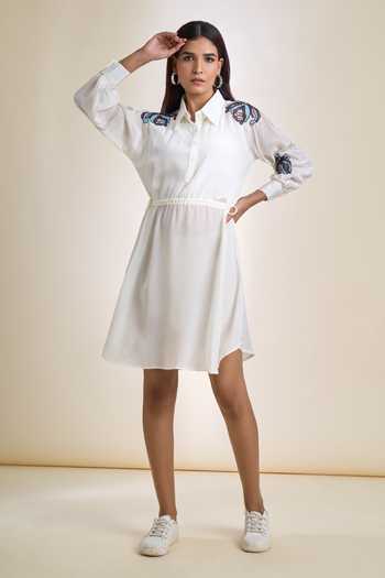 Shop Samyukta Singhania White Crepe Embroidered Cutdana Collared Moti And Dress Shop_Samyukta Singhania_White Crepe Embroidered Cutdana Collared Moti And Dress