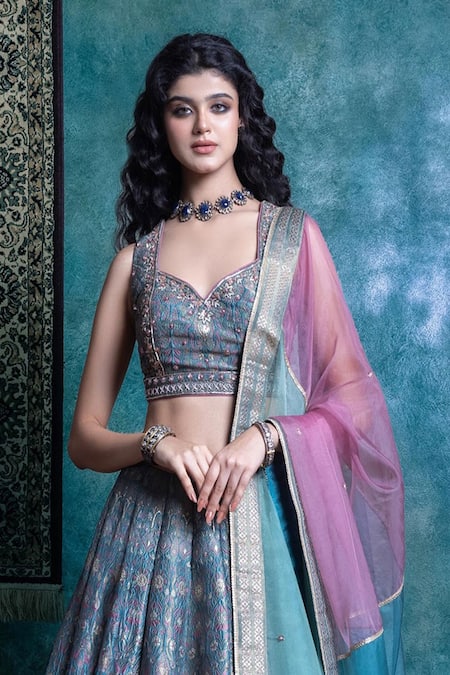 Jiya By Veer Design Studio Brocade Floral Woven Lehenga Set 