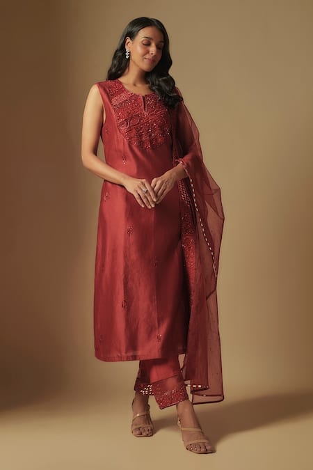 Asaga Sequin Mirror Embroidered Kurta Pant Set 