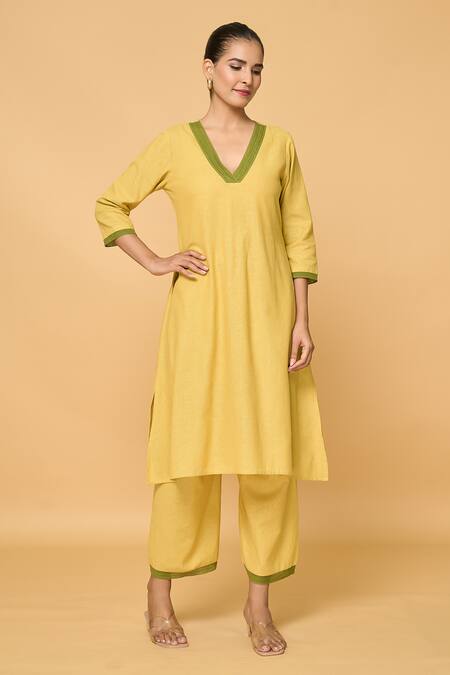 Buy Samyukta Singhania Green Cotton Lace V-neck V Kurta Buy_Samyukta Singhania_Green Cotton Lace V-neck V Kurta