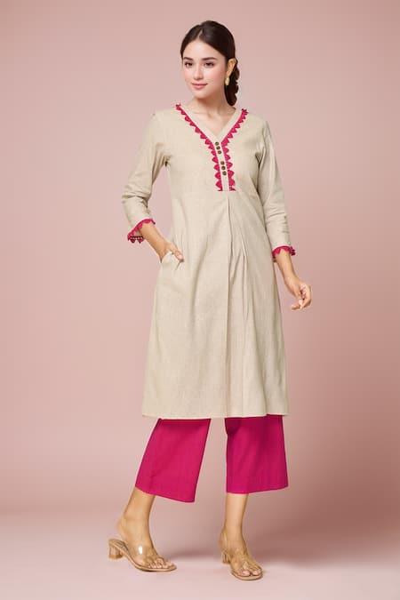 Khwaab by Sanjana Lakhani Cotton V Neck Kurta 