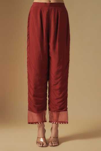 Buy_Asaga_Red Organza, Chanderi, Muslin Cut Cutdana Zentangle Embroidered Kurta Pant Set _Online_at_Aza_Fashions