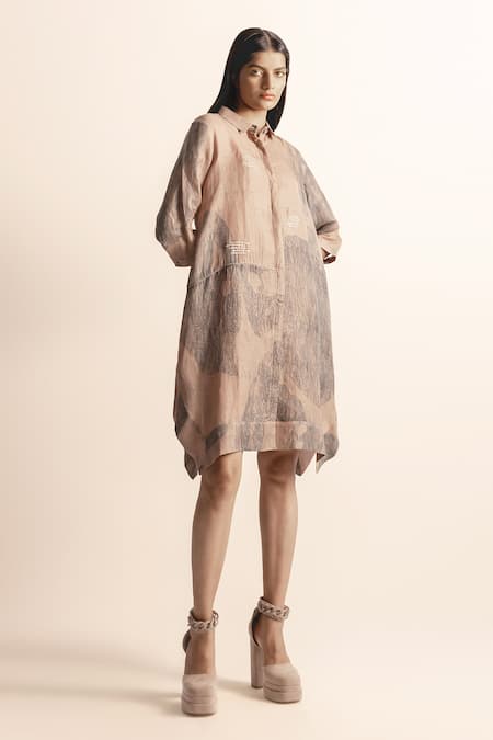 Abhishek Sharma Nadru Lotus Pond Print Shirt Dress 