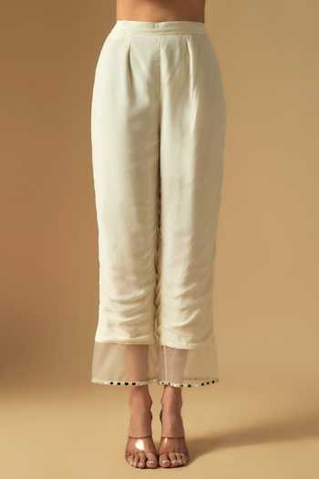 Asaga_Ivory Organza, Chanderi, Cutdana Embroidered Zentangle Placement Kurta Pant Set _Online_at_Aza_Fashions