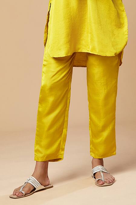 Spring Break Yellow Silk Embroidery V-neck Neckline Straight Kurta And Pant Set Online at Aza Fashions Spring Break_Yellow Silk Embroidery V-neck Neckline Straight Kurta And Pant Set_Online_at_Aza_Fashions