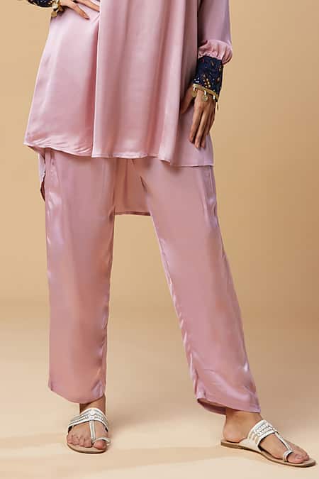 Spring Break Purple Silk Patchwork V-neck Tunic And Pant Set Online at Aza Fashions Spring Break_Purple Silk Patchwork V-neck Tunic And Pant Set _Online_at_Aza_Fashions