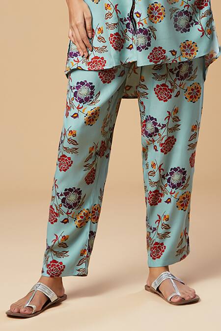 Buy Spring Break Blue Cotton Embroidery Collared Floral Print Shirt And Pant Set Online at Aza Fashions Buy_Spring Break_Blue Cotton Embroidery Collared Floral Print Shirt And Pant Set_Online_at_Aza_Fashions