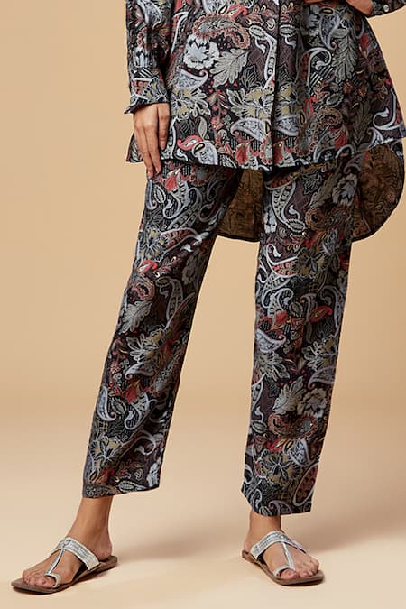 Spring Break Blue Silk Embroidery Collared Paisley Print Shirt And Pant Set at Aza Fashions Spring Break_Blue Silk Embroidery Collared Paisley Print Shirt And Pant Set_at_Aza_Fashions