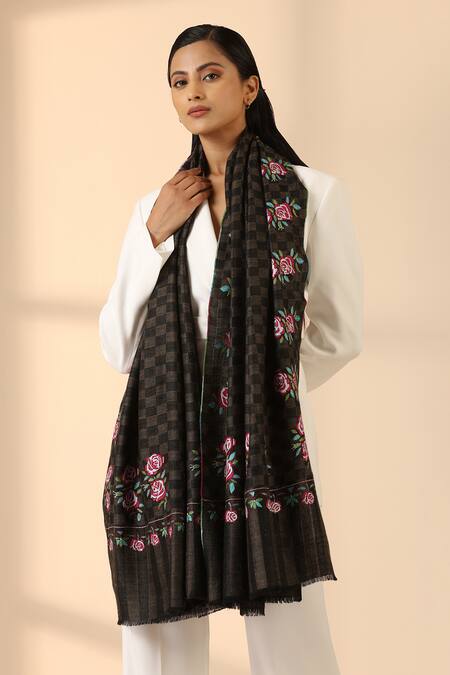 Buy Dusala Brown Rishka Pashmina Gulaab Work Shawl Online at Aza Fashions Buy_Dusala_Brown Rishka Pashmina Gulaab Work Shawl _Online_at_Aza_Fashions