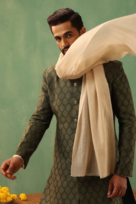 Dusala_Off White Shahid Cashmere Solid Shawl _Online_at_Aza_Fashions