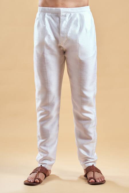 Buy_Arihant Rai Sinha_Blue Jacquard, Silk, Cotton Embroidery Geometric Print Kurta With Solid Churidar