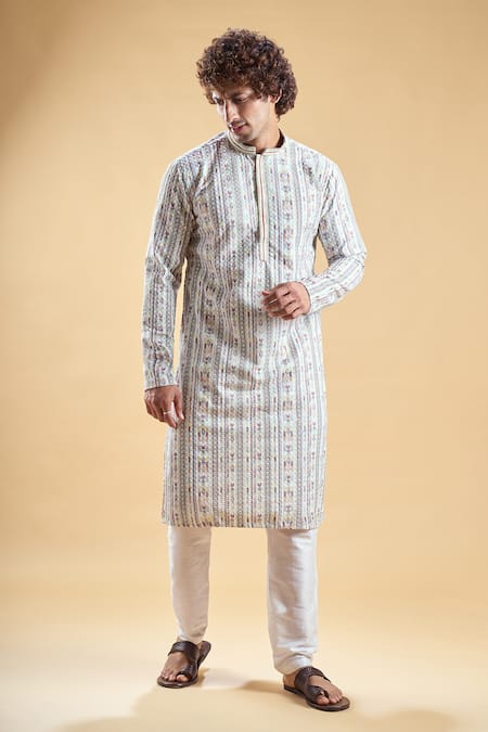 Arihant Rai Sinha Geometric Stripe Print Kurta With Churidar 